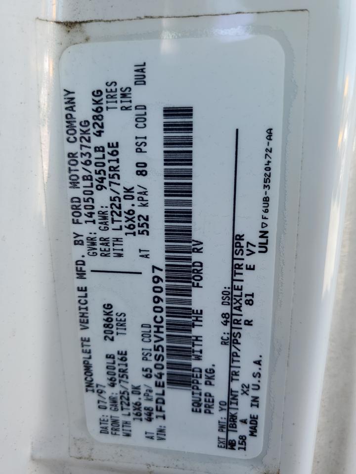 1997 Ford Econoline E450 Super Duty Cutaway Van Rv VIN: 1FDLE40S5VHC09097 Lot: 71077615