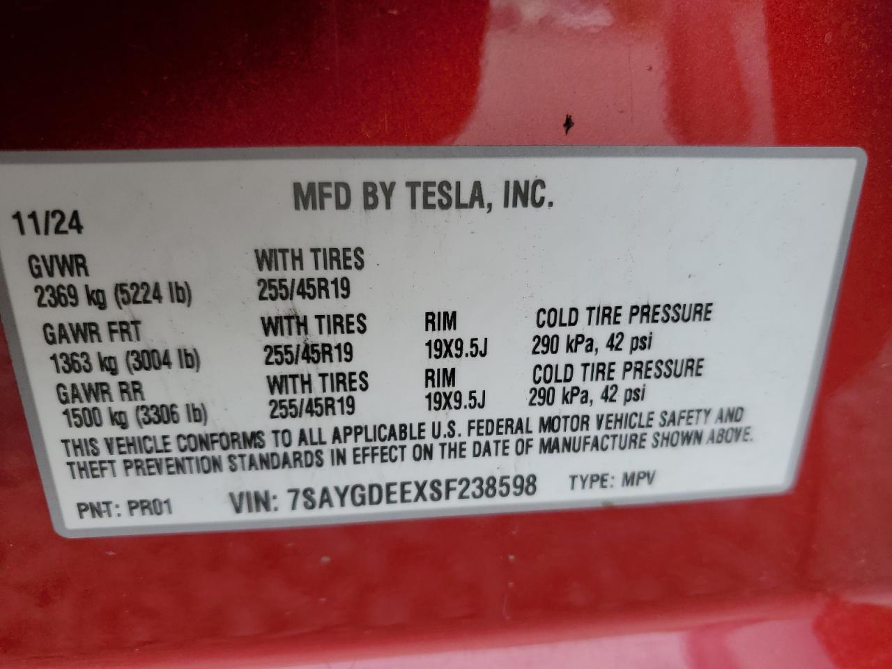2025 Tesla Model Y VIN: 7SAYGDEEXSF238598 Lot: 80921285