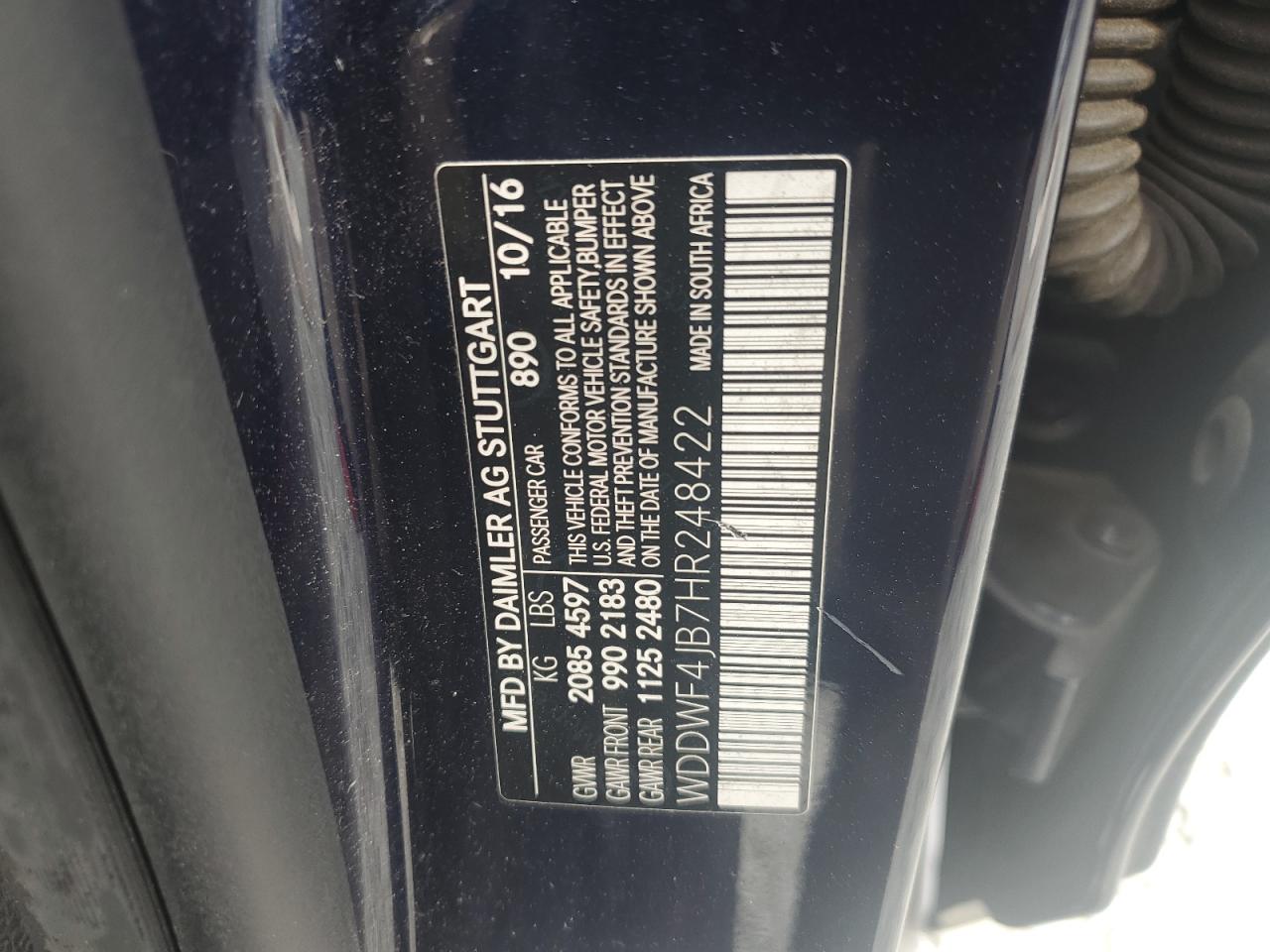2017 Mercedes-Benz C 300 VIN: WDDWF4JB7HR248422 Lot: 84242235