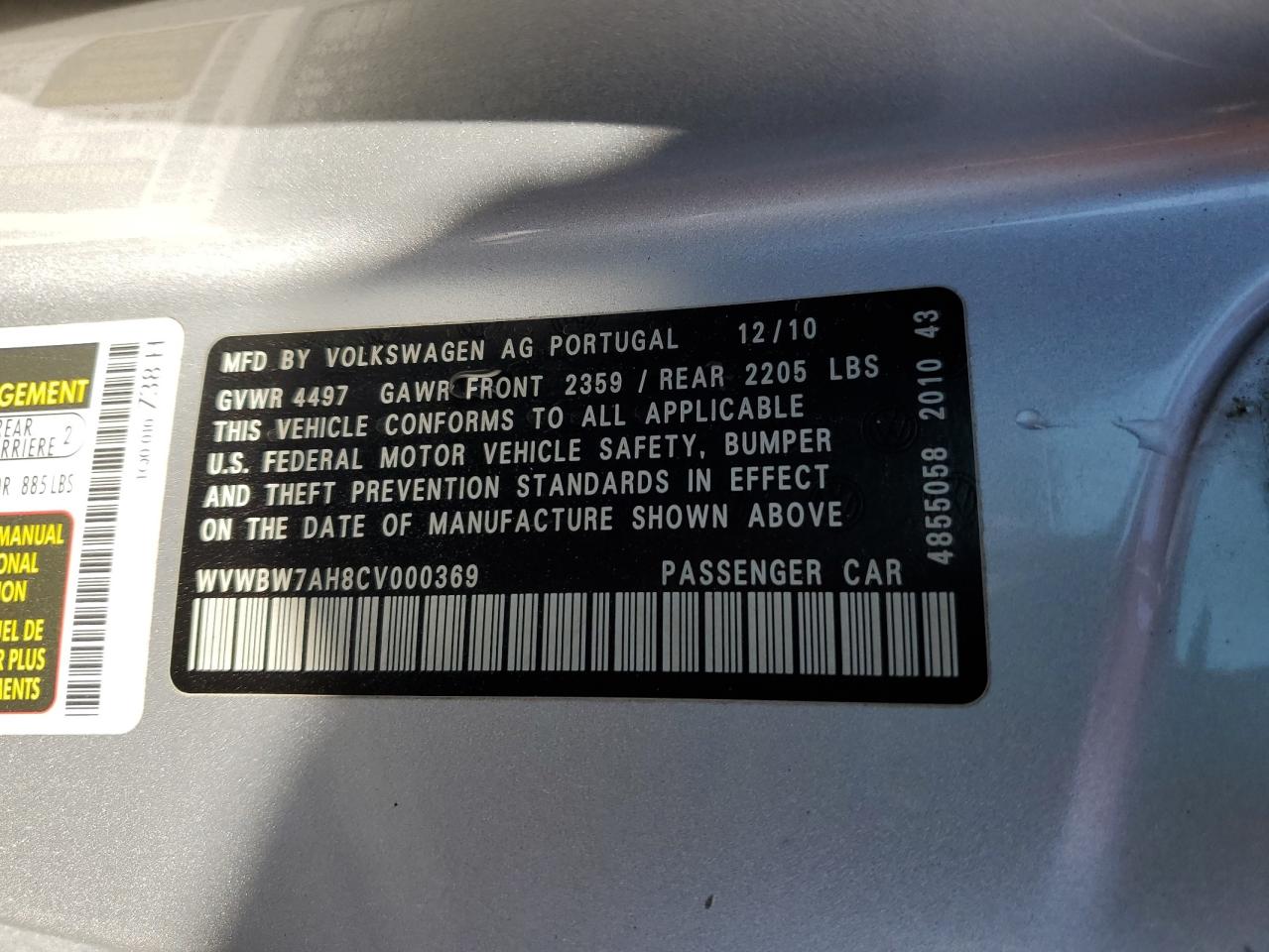 2012 Volkswagen Eos Komfort VIN: WVWBW7AH8CV000369 Lot: 80190665