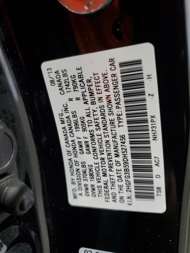 2013 Honda Civic Lx VIN: 2HGFG3B59DH527456 Lot: 84030315