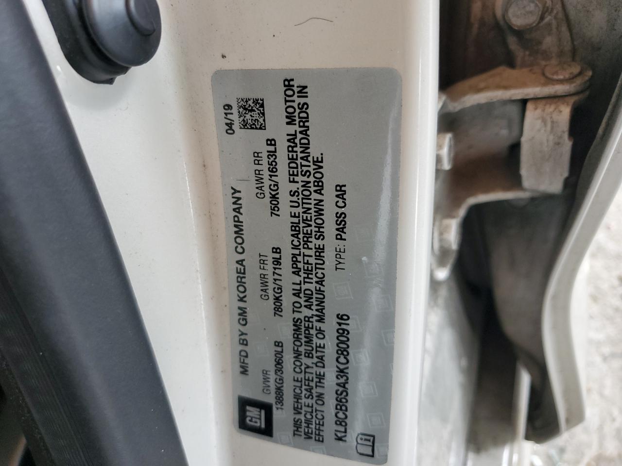 2019 Chevrolet Spark Ls VIN: KL8CB6SA3KC800916 Lot: 84379075