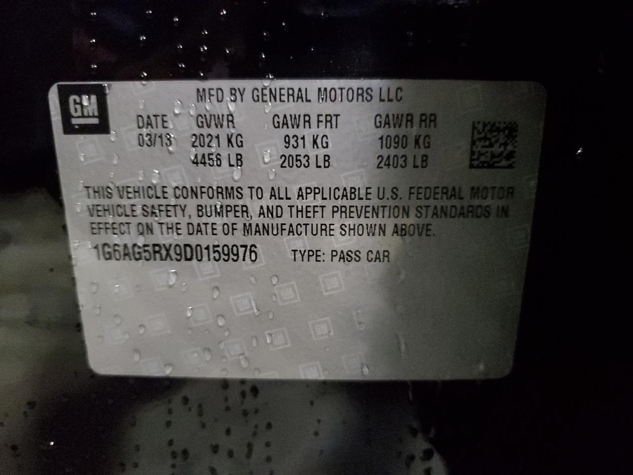 2013 Cadillac Ats VIN: 1G6AG5RX9D0159976 Lot: 80331675