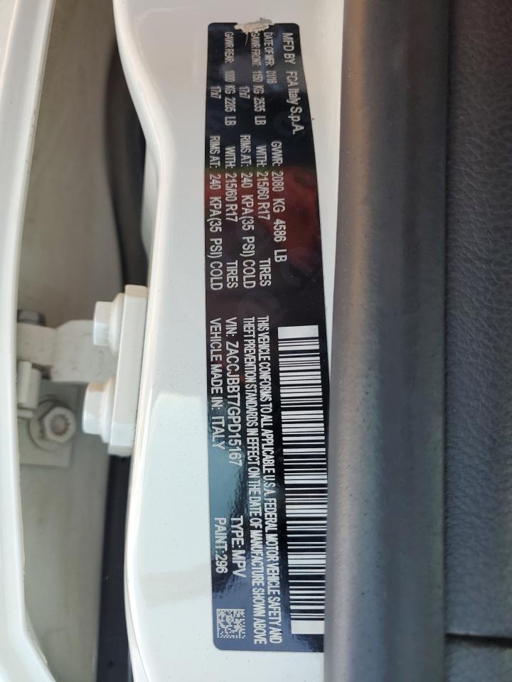 2016 Jeep Renegade Latitude VIN: ZACCJBBT7GPD15167 Lot: 80062915