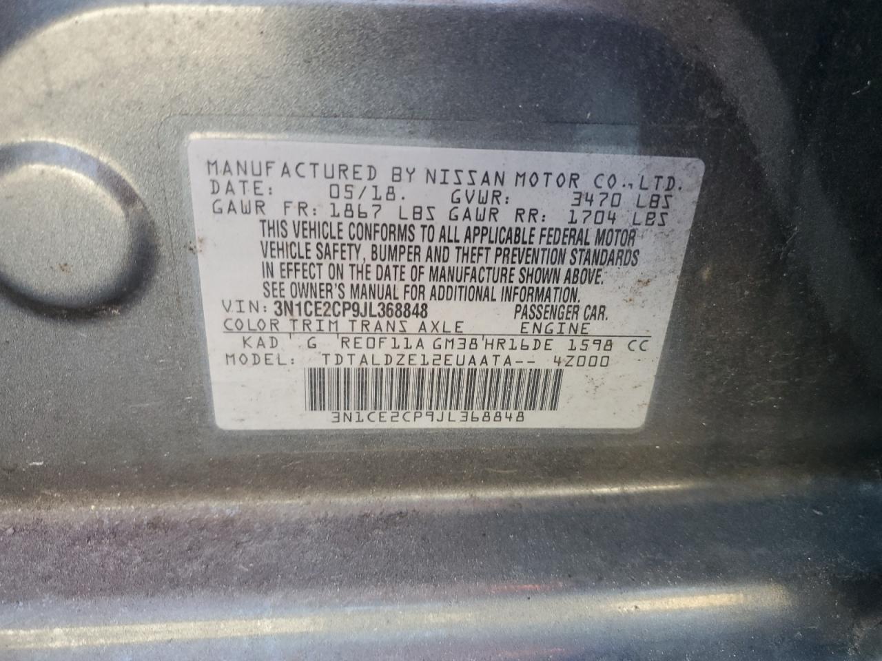 2018 Nissan Versa Note S VIN: 3N1CE2CP9JL368848 Lot: 80269965