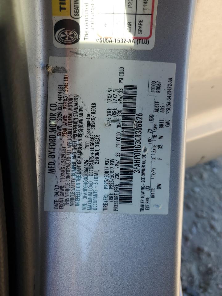 2012 Ford Fusion Se VIN: 3FAHP0HG3CR366626 Lot: 81027385