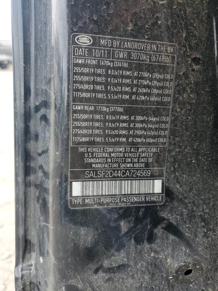 2012 Land Rover Range Rover Sport Hse VIN: SALSF2D44CA724569 Lot: 80668115