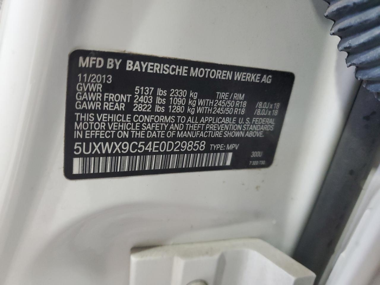 2014 BMW X3 xDrive28I VIN: 5UXWX9C54E0D29858 Lot: 80781035