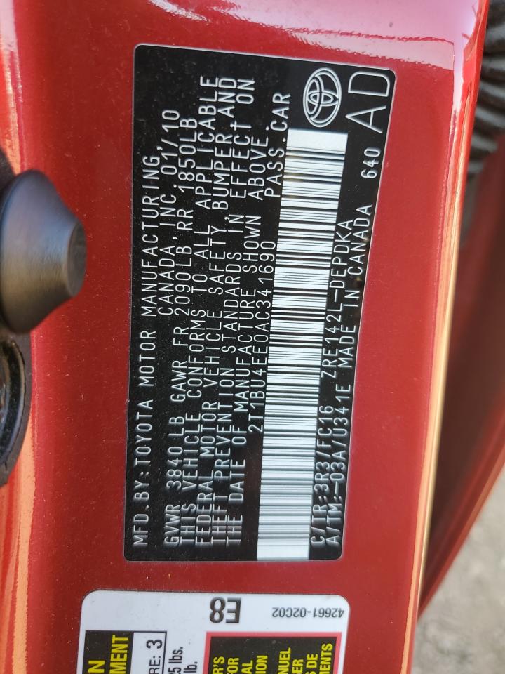 2010 Toyota Corolla Base VIN: 2T1BU4EE0AC341690 Lot: 84184655