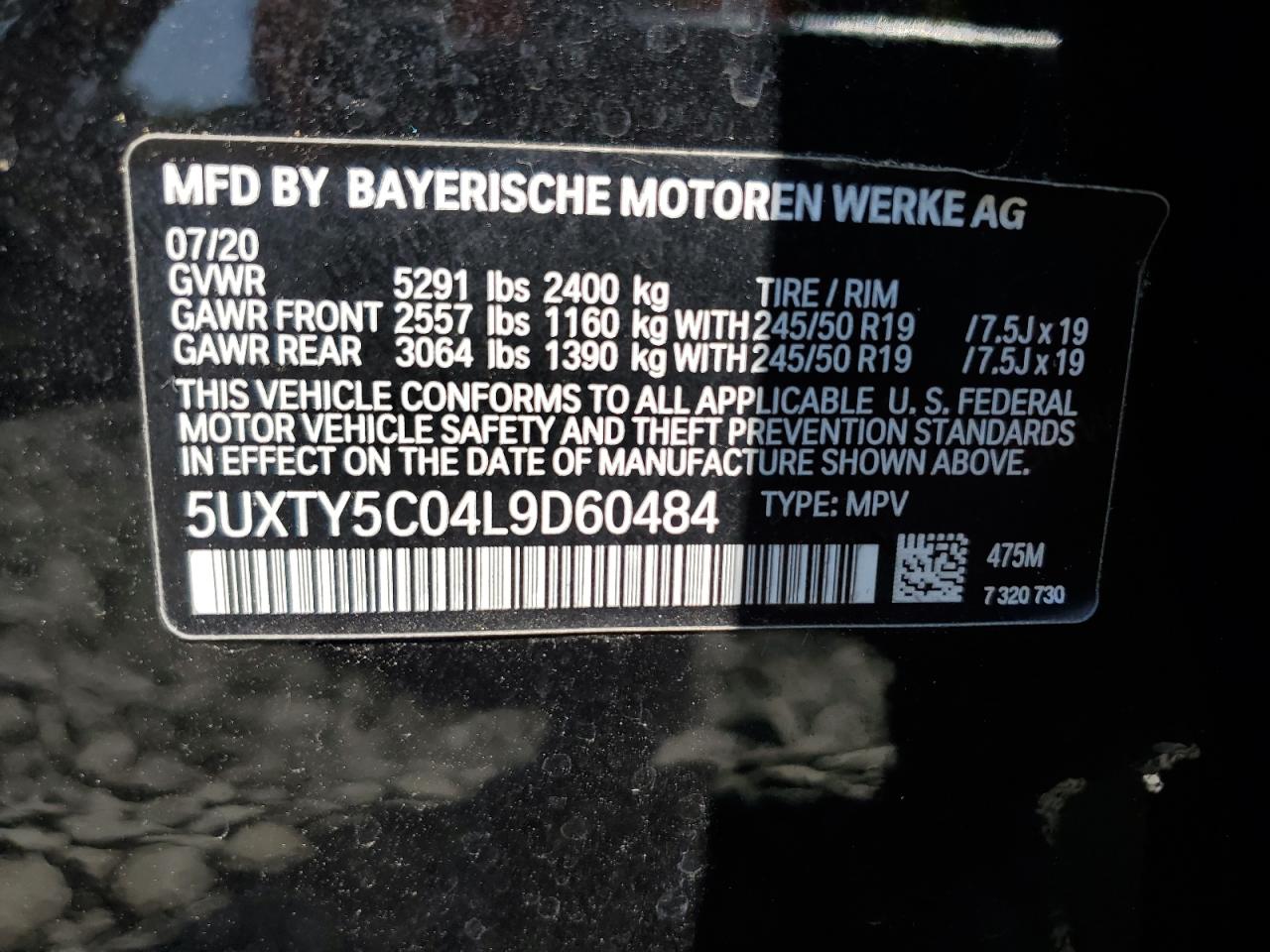 2020 BMW X3 xDrive30I VIN: 5UXTY5C04L9D60484 Lot: 80469095