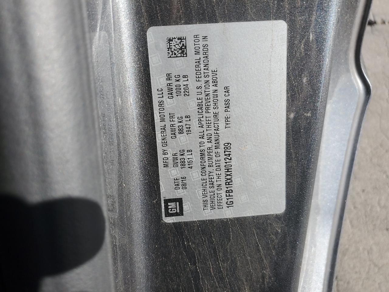 2017 Chevrolet Camaro Lt VIN: 1G1FB1RXXH0124789 Lot: 84603525