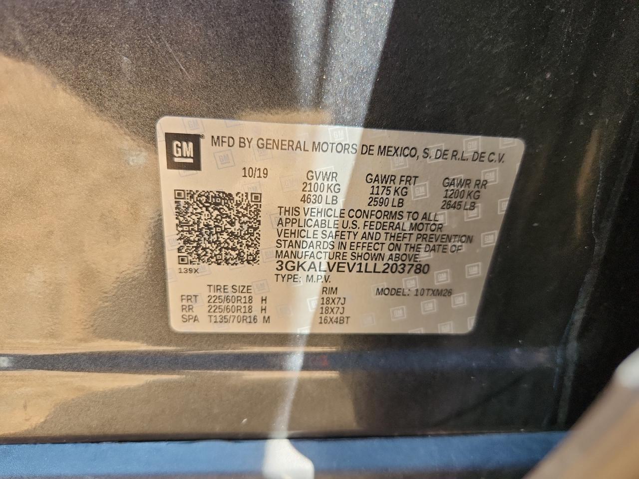 2020 GMC Terrain Slt VIN: 3GKALVEV1LL203780 Lot: 80702105