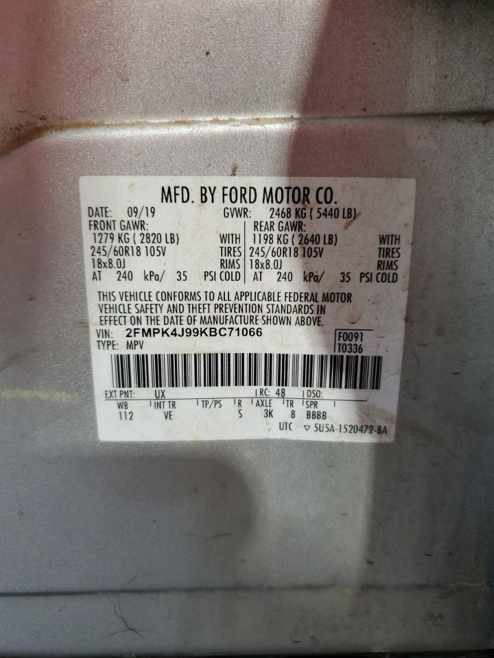 2019 Ford Edge Sel VIN: 2FMPK4J99KBC71066 Lot: 80925925