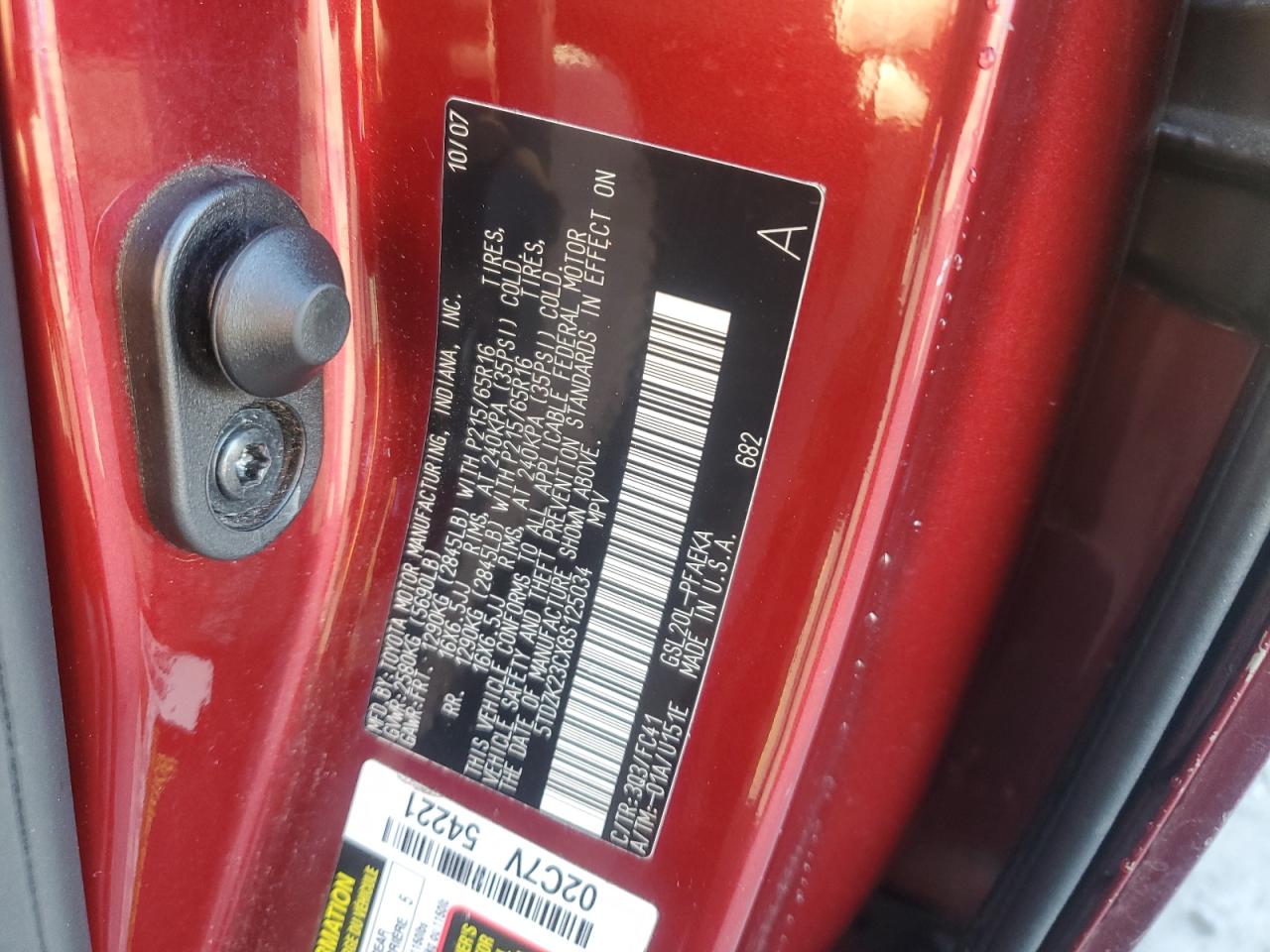 2008 Toyota Sienna Ce VIN: 5TDZK23CX8S125034 Lot: 80450955