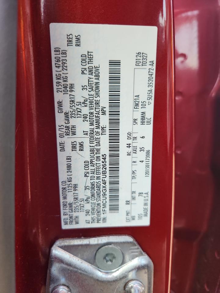 2015 Ford Escape Se VIN: 1FMCU9GX4FUB26545 Lot: 82053725