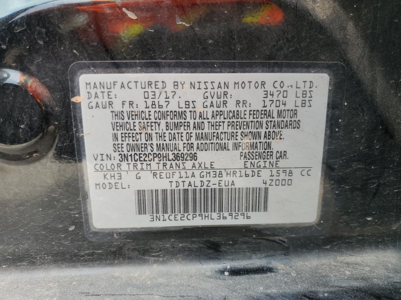 2017 Nissan Versa Note S VIN: 3N1CE2CP9HL369296 Lot: 80018745