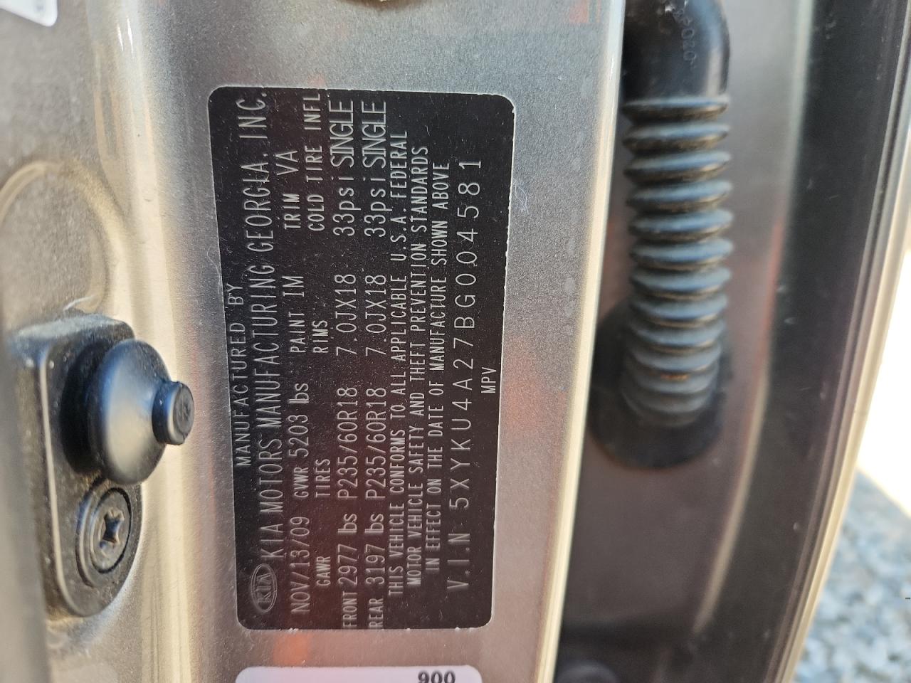 2011 Kia Sorento Ex VIN: 5XYKU4A27BG004581 Lot: 84641055