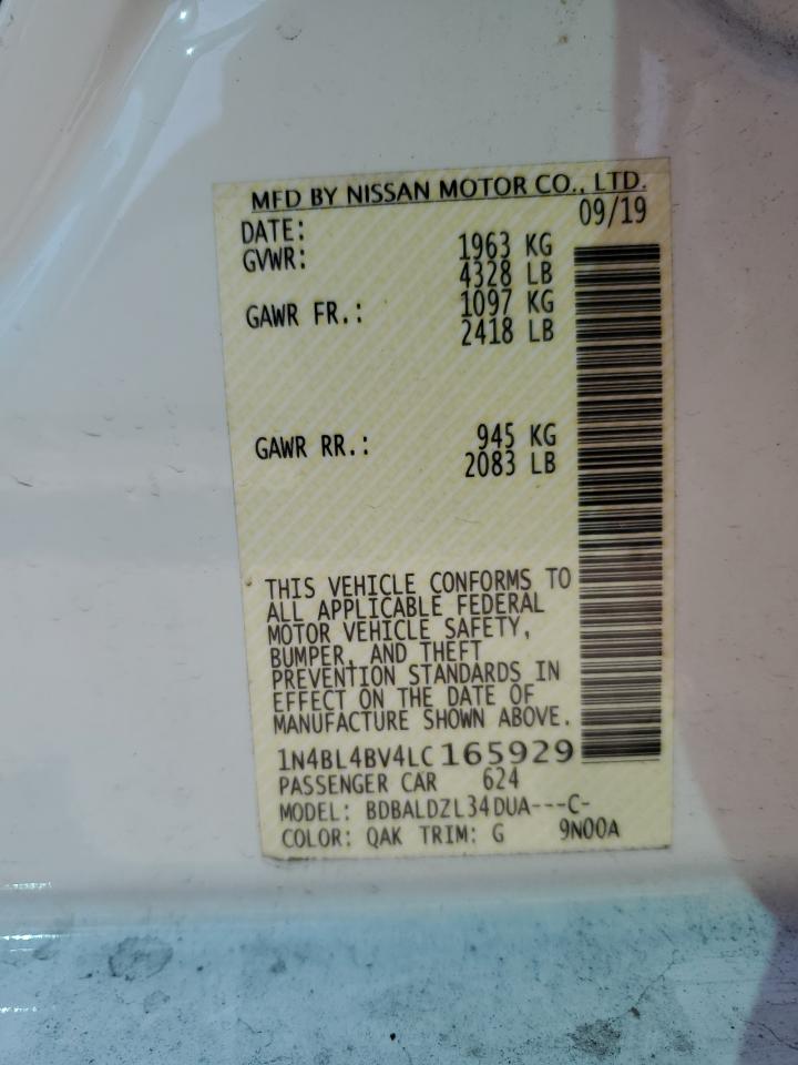 2020 Nissan Altima S VIN: 1N4BL4BV4LC165929 Lot: 80872585