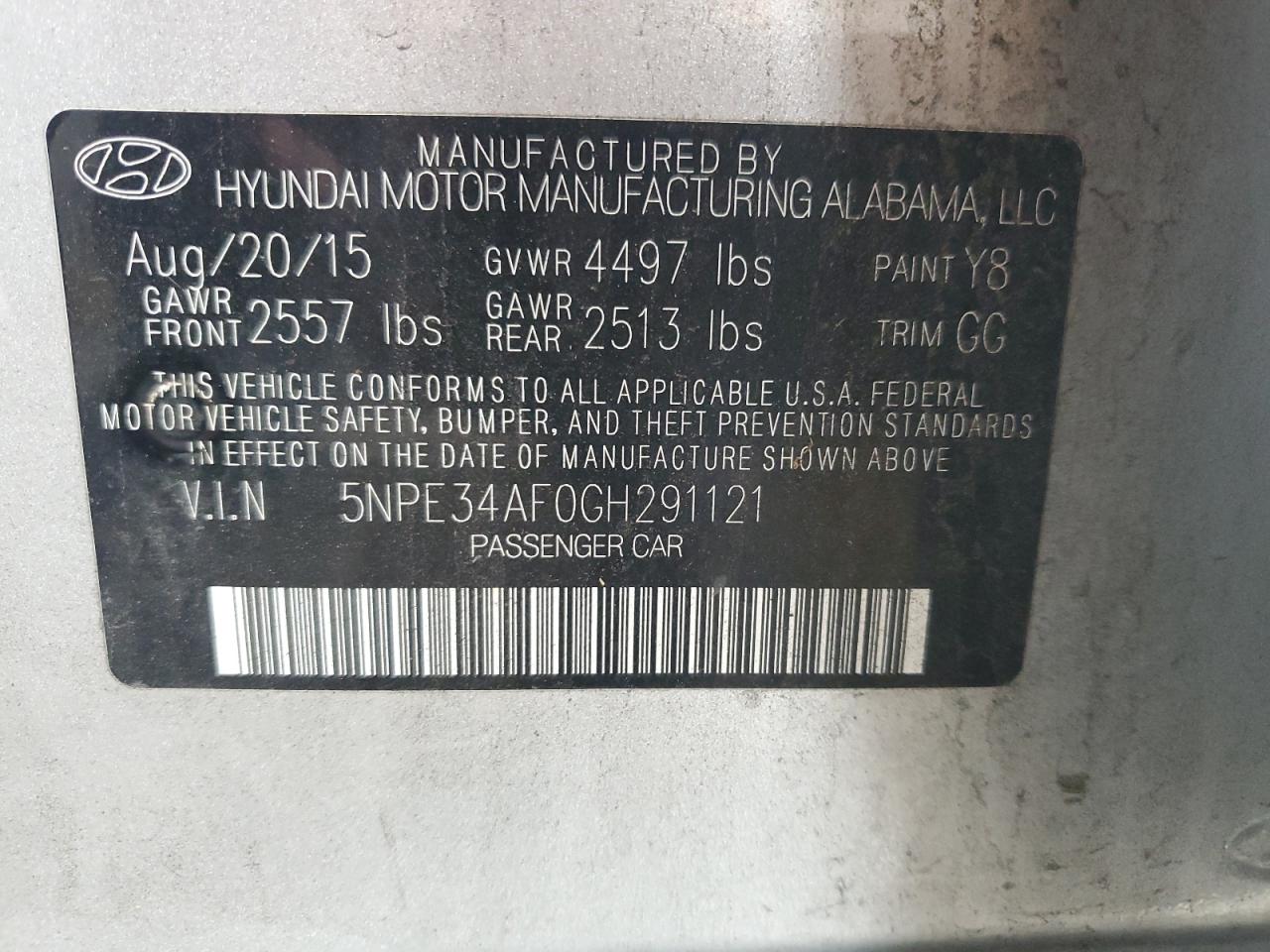 2016 Hyundai Sonata Sport VIN: 5NPE34AF0GH291121 Lot: 81916915