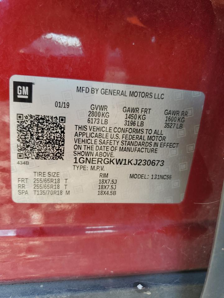 2019 Chevrolet Traverse Lt VIN: 1GNERGKW1KJ230673 Lot: 70678935