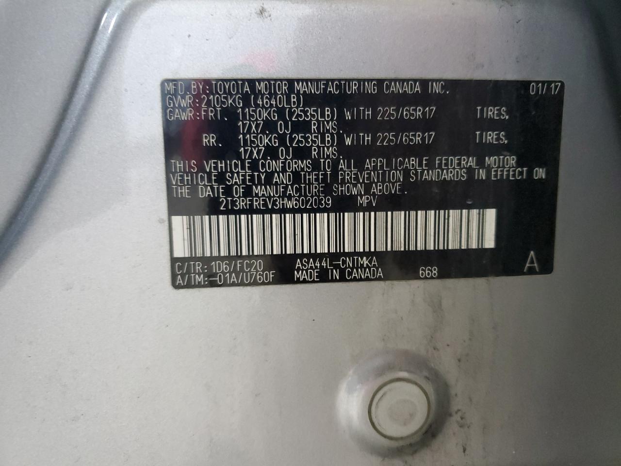 2017 Toyota Rav4 Xle VIN: 2T3RFREV3HW602039 Lot: 71164215