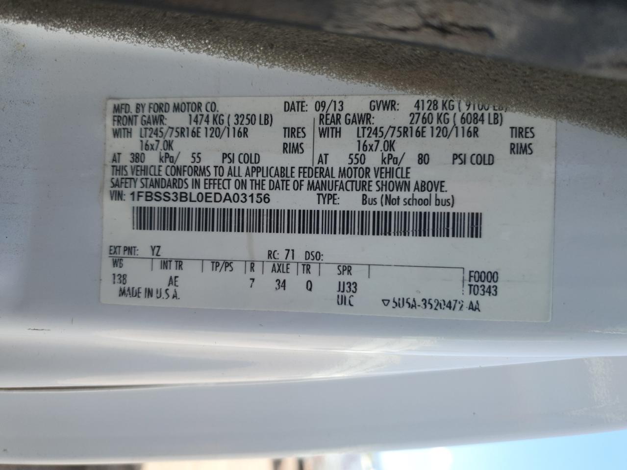 2014 Ford Econoline E350 Super Duty Wagon VIN: 1FBSS3BL0EDA03156 Lot: 80579015