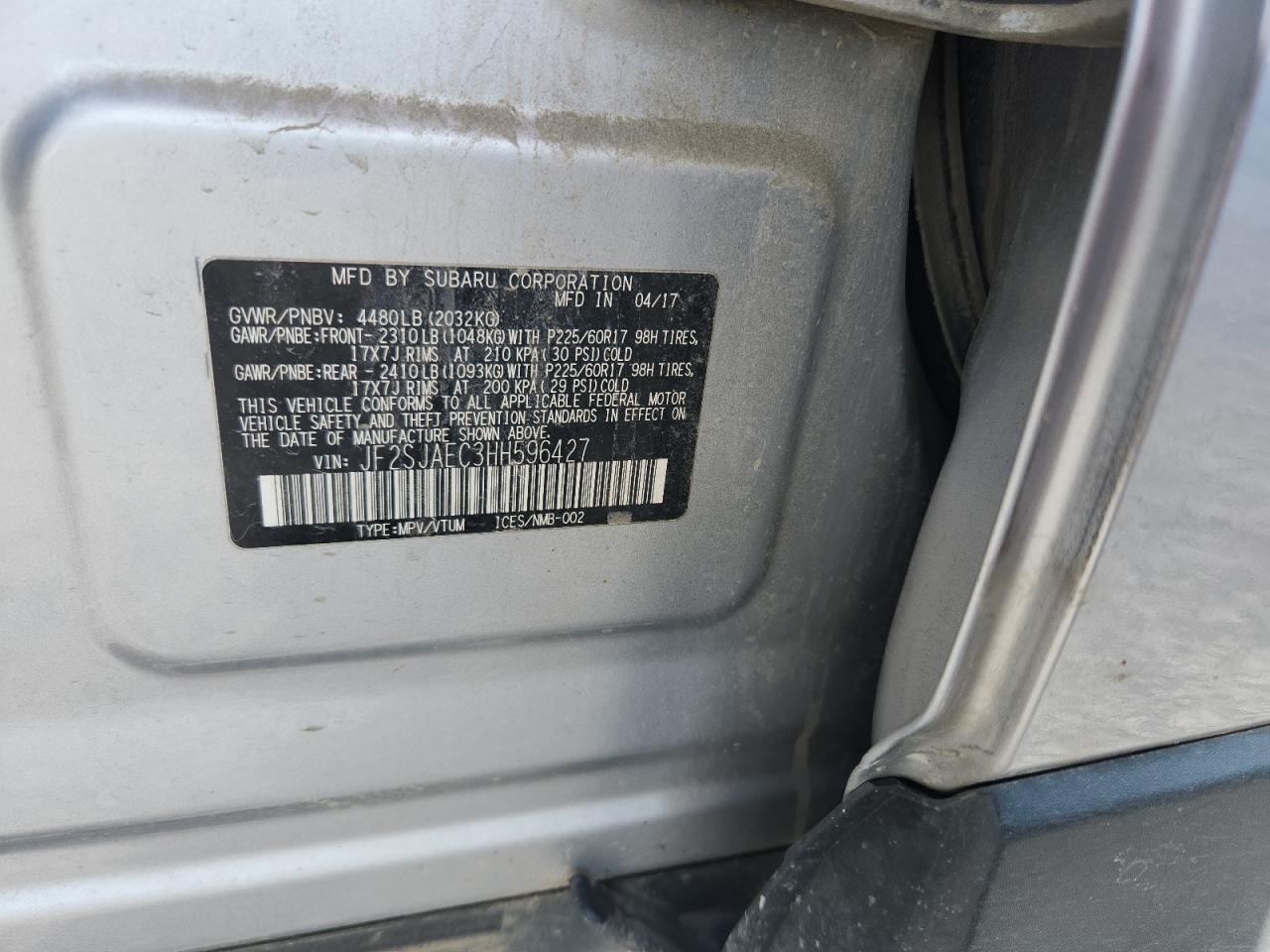 2017 Subaru Forester 2.5I Premium VIN: JF2SJAEC3HH596427 Lot: 80368495