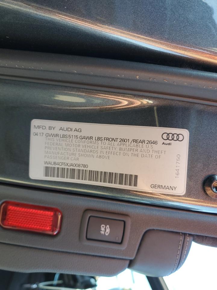 2018 Audi S5 Premium Plus VIN: WAUB4CF5XJA008780 Lot: 80517995