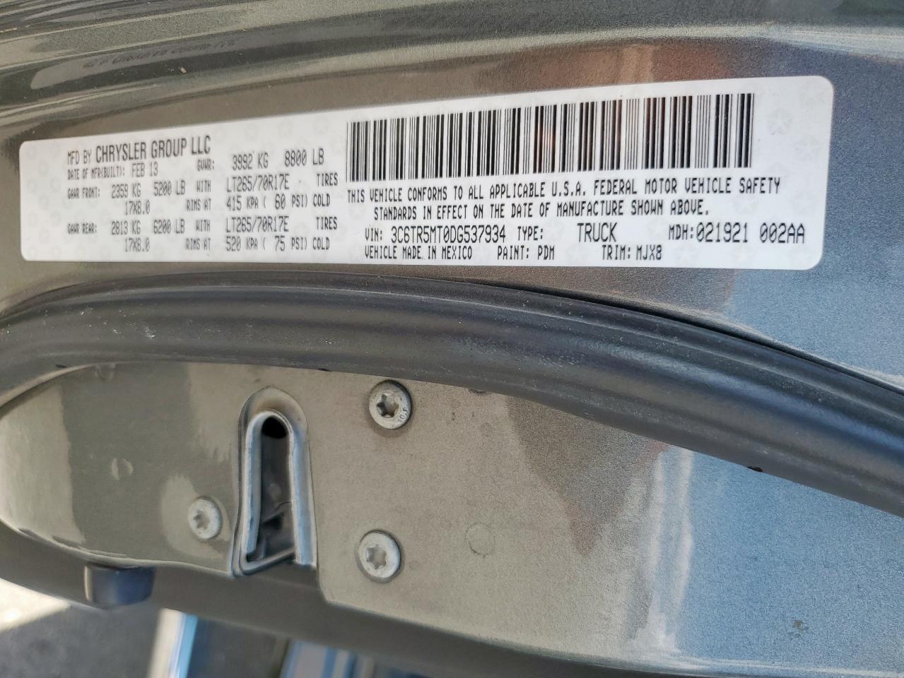 2013 Ram 2500 Slt VIN: 3C6TR5MT0DG537934 Lot: 81961175