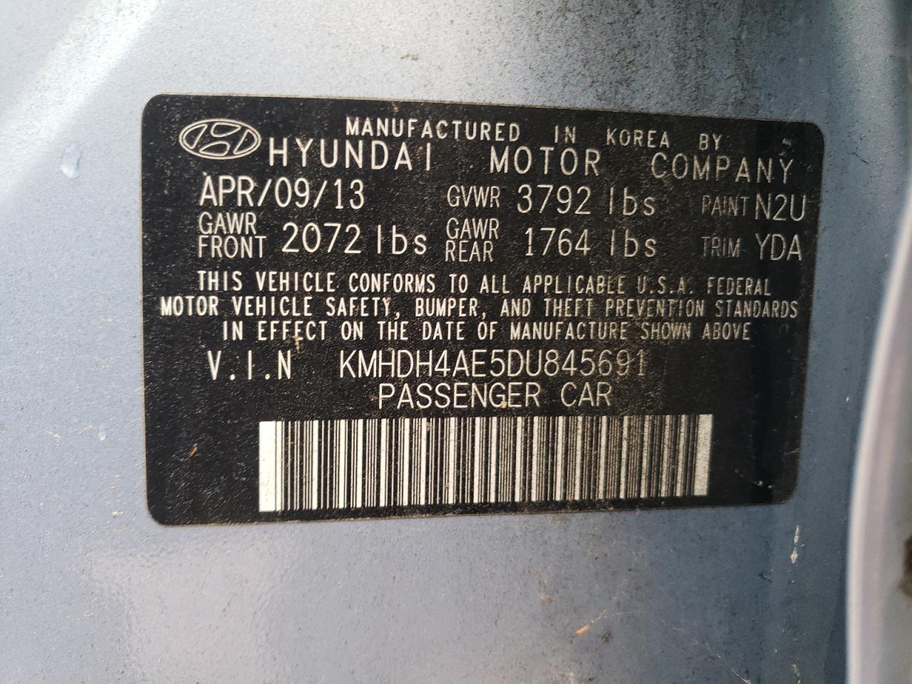 2013 Hyundai Elantra Gls VIN: KMHDH4AE5DU845691 Lot: 81006535