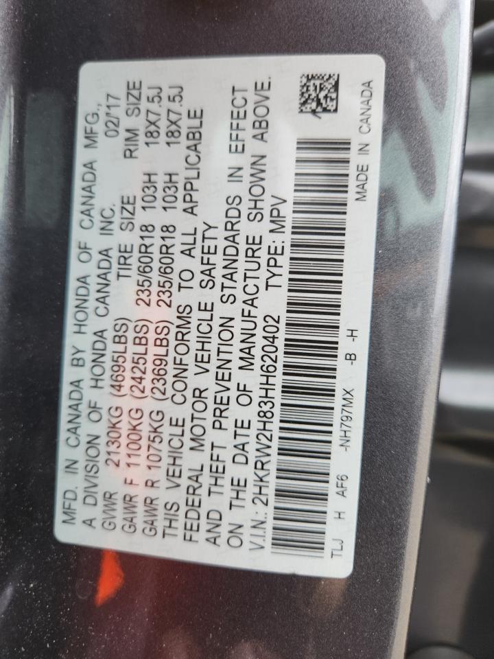 2017 Honda Cr-V Exl VIN: 2HKRW2H83HH620402 Lot: 80698755