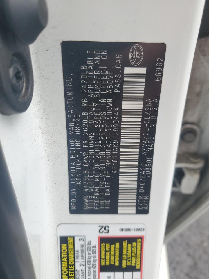 2020 Toyota Camry Se VIN: 4T1G11AK9LU993444 Lot: 82158845