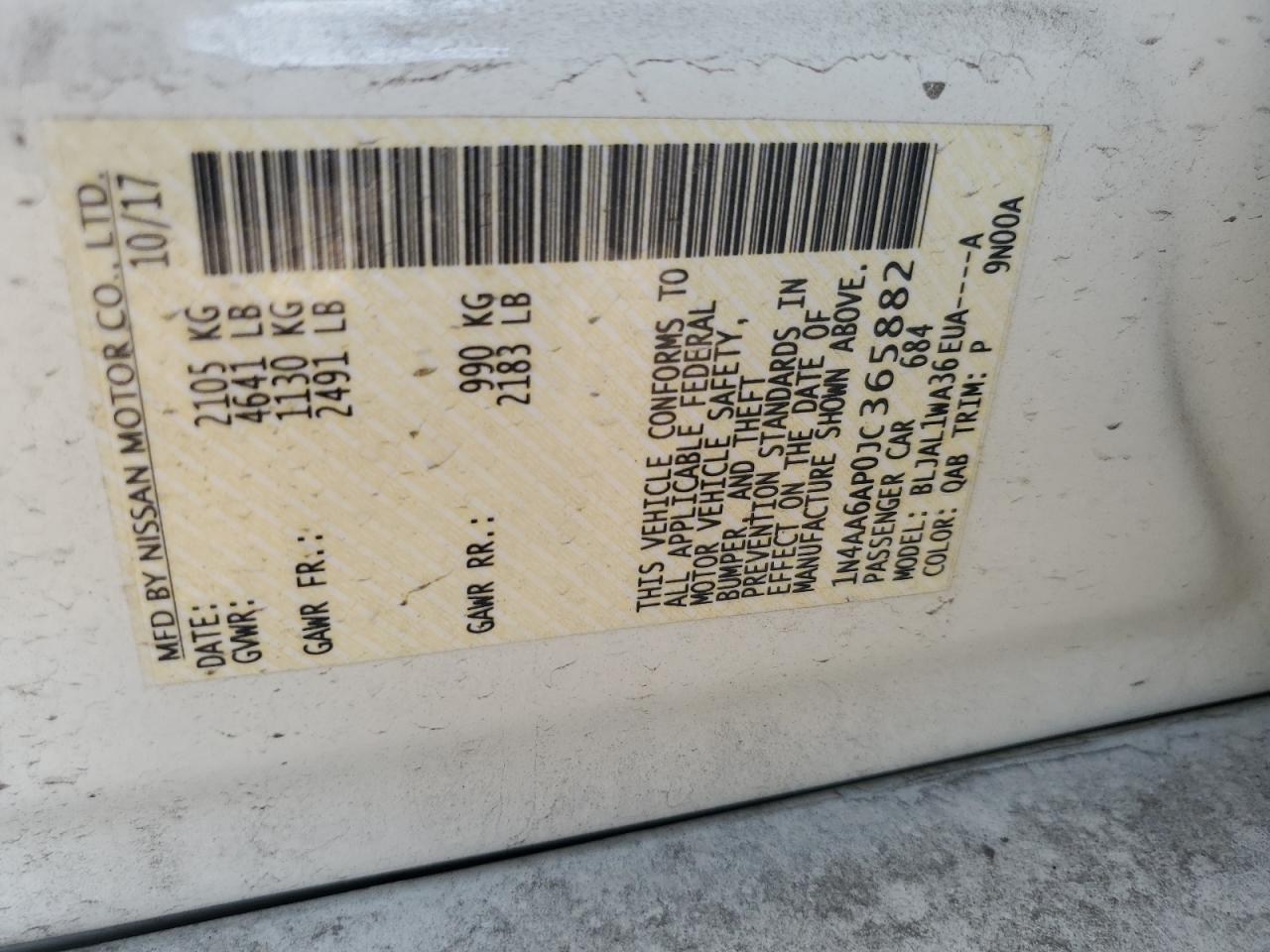 2018 Nissan Maxima 3.5S VIN: 1N4AA6AP0JC365882 Lot: 80013775