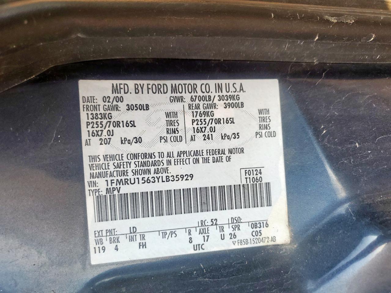 2000 Ford Expedition Xlt VIN: 1FMRU1563YLB35929 Lot: 81433945