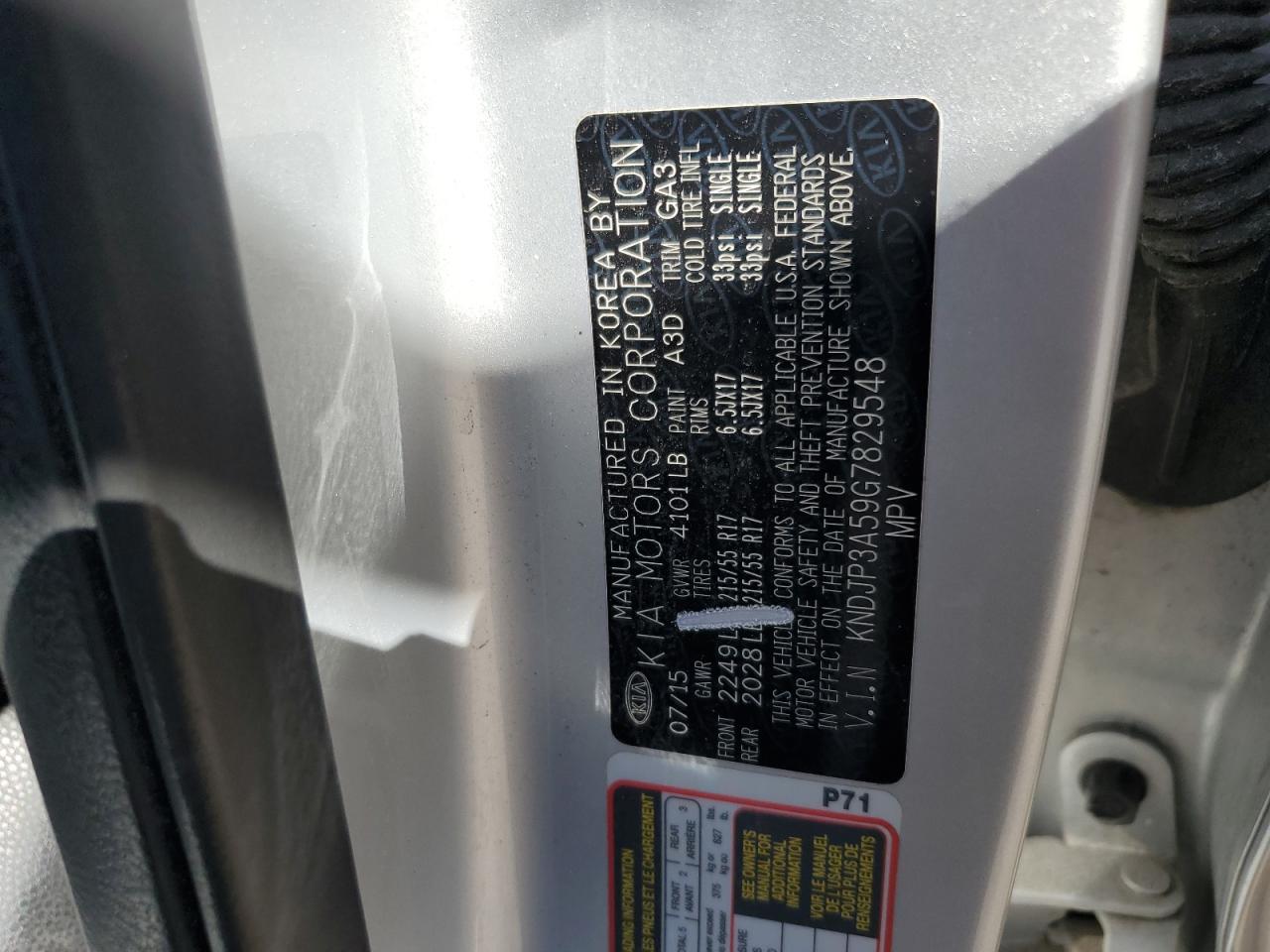 2016 Kia Soul + VIN: KNDJP3A59G7829548 Lot: 84251775