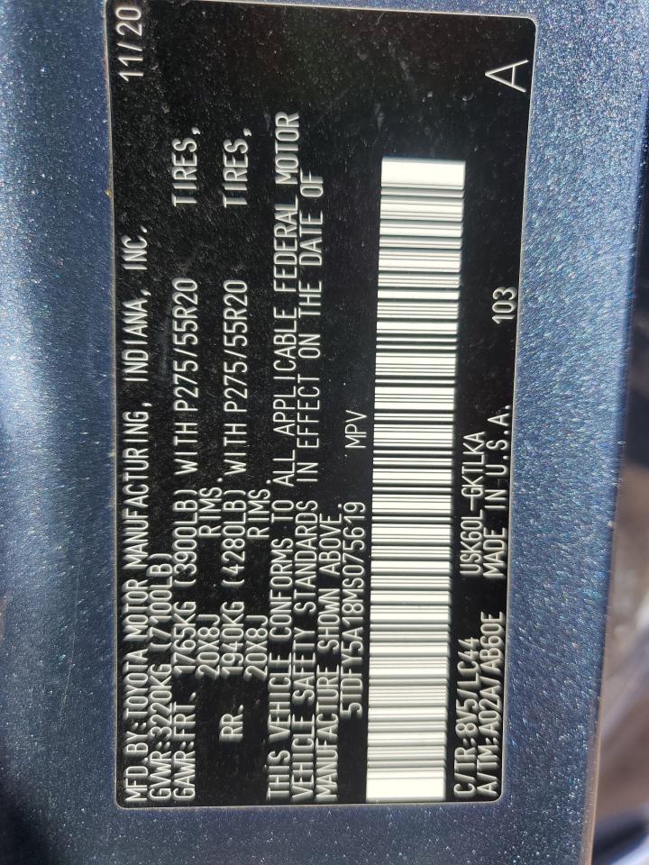 2021 Toyota Sequoia Limited VIN: 5TDFY5A18MS075619 Lot: 82106375