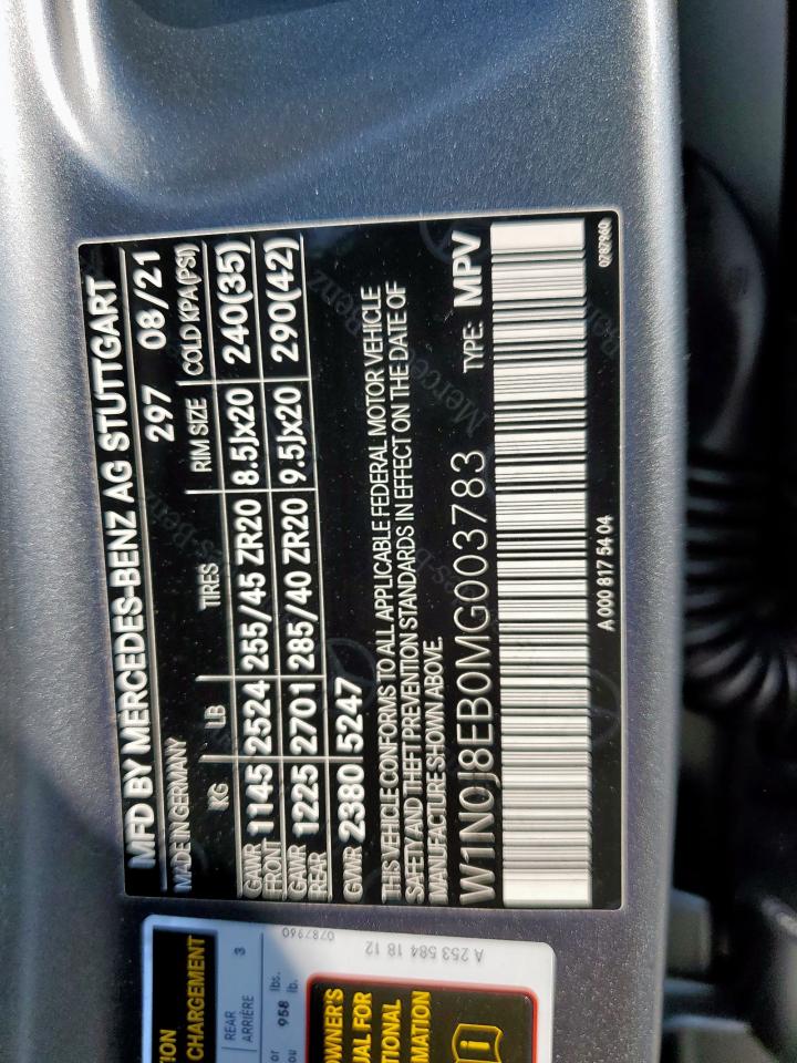 2021 Mercedes-Benz Glc Coupe 300 4Matic VIN: W1N0J8EB0MG003783 Lot: 80531585