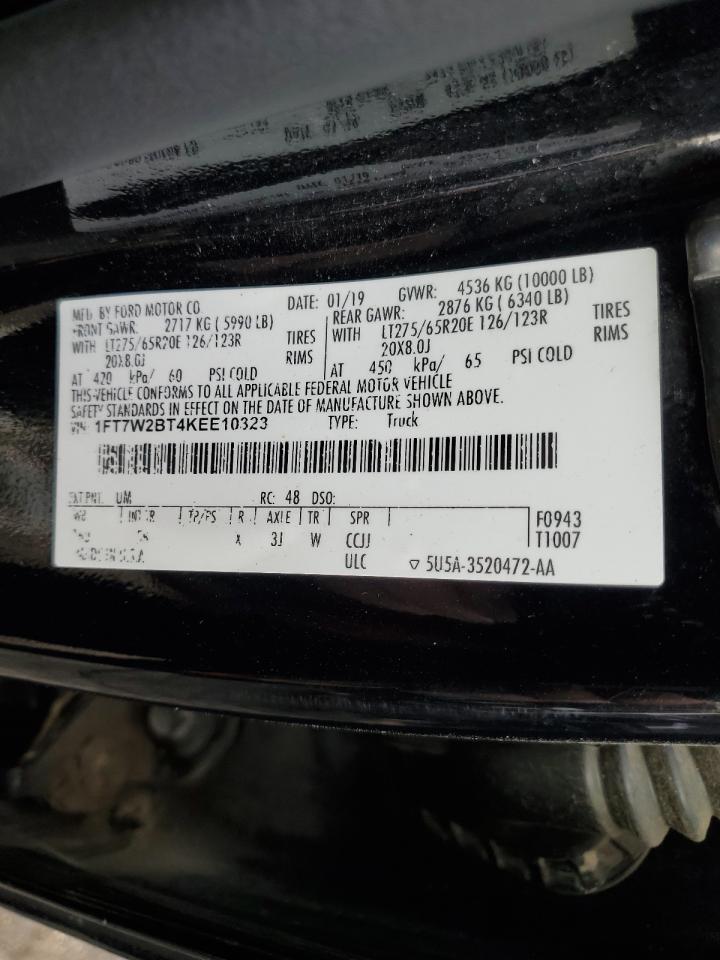2019 Ford F250 Super Duty VIN: 1FT7W2BT4KEE10323 Lot: 91902735