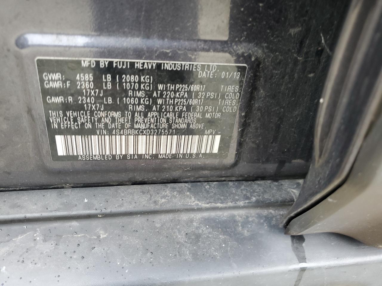 2013 Subaru Outback 2.5I Limited VIN: 4S4BRBKCXD3275571 Lot: 80677435