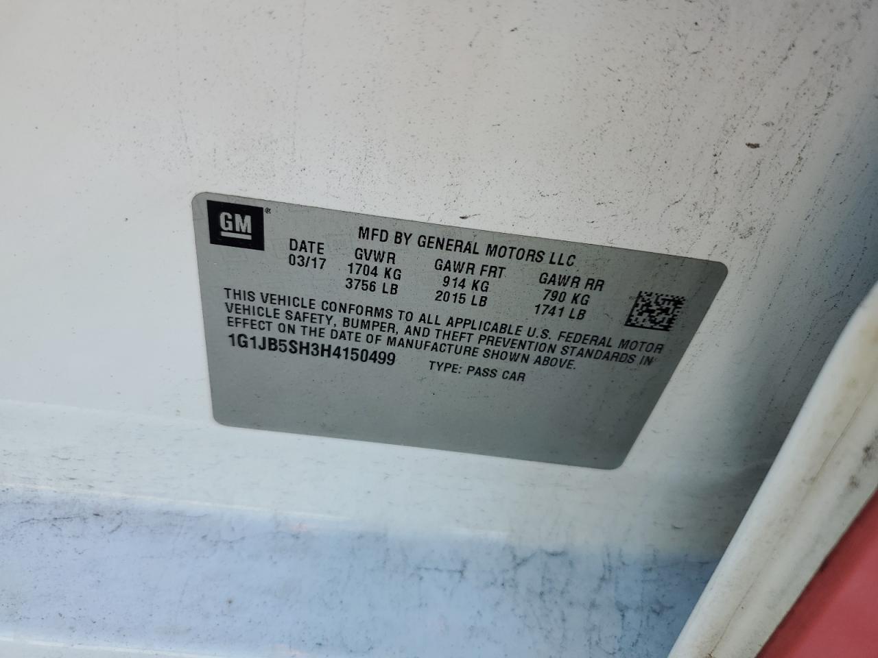 2017 Chevrolet Sonic Ls VIN: 1G1JB5SH3H4150499 Lot: 80118965