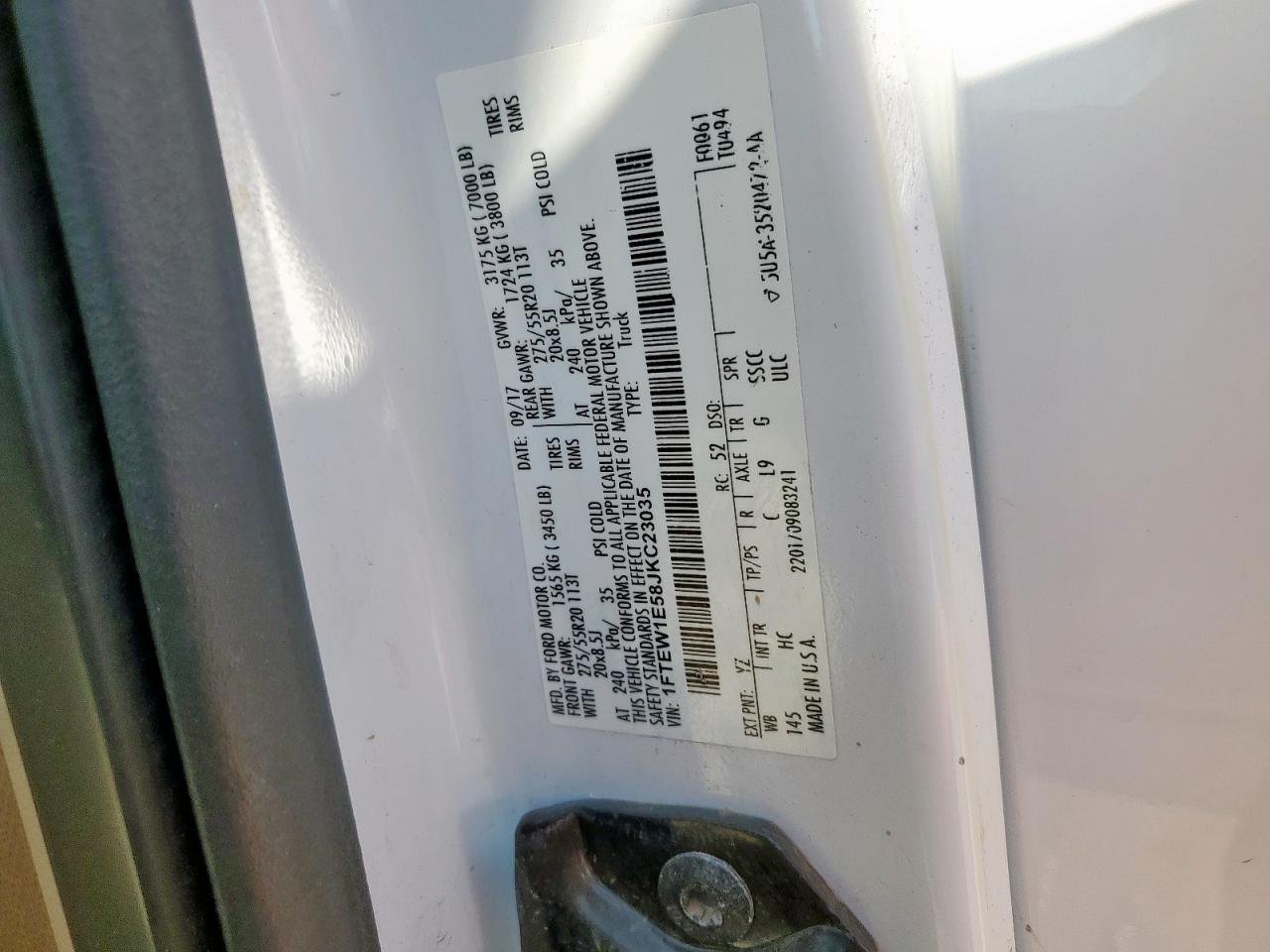 2018 Ford F150 Supercrew VIN: 1FTEW1E58JKC23035 Lot: 71990165