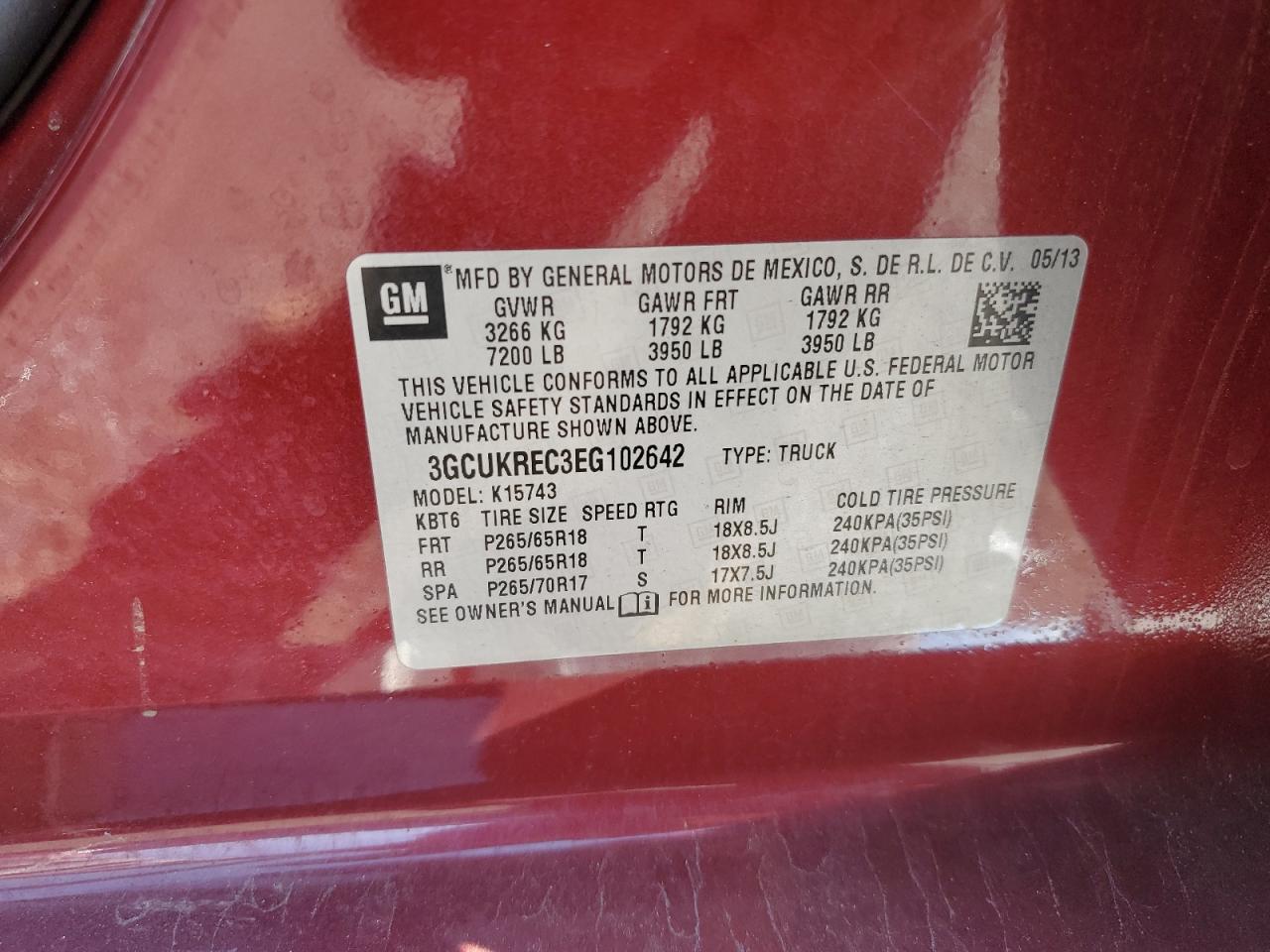 2014 Chevrolet Silverado K1500 Lt VIN: 3GCUKREC3EG102642 Lot: 80276305