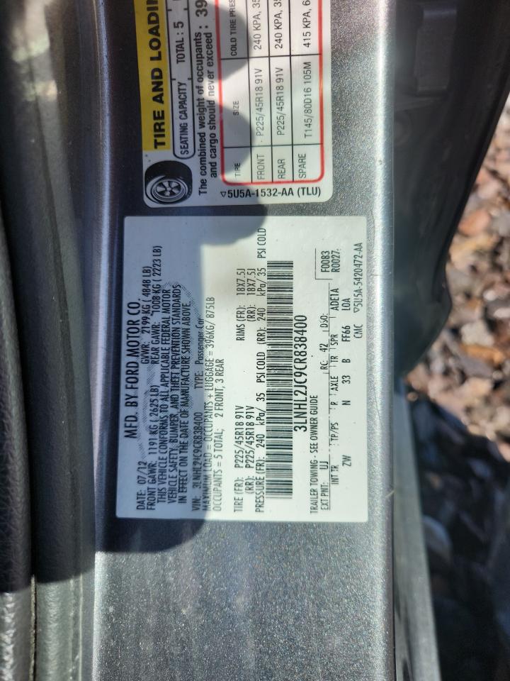 2012 Lincoln Mkz VIN: 3LNHL2JC9CR838400 Lot: 72081455