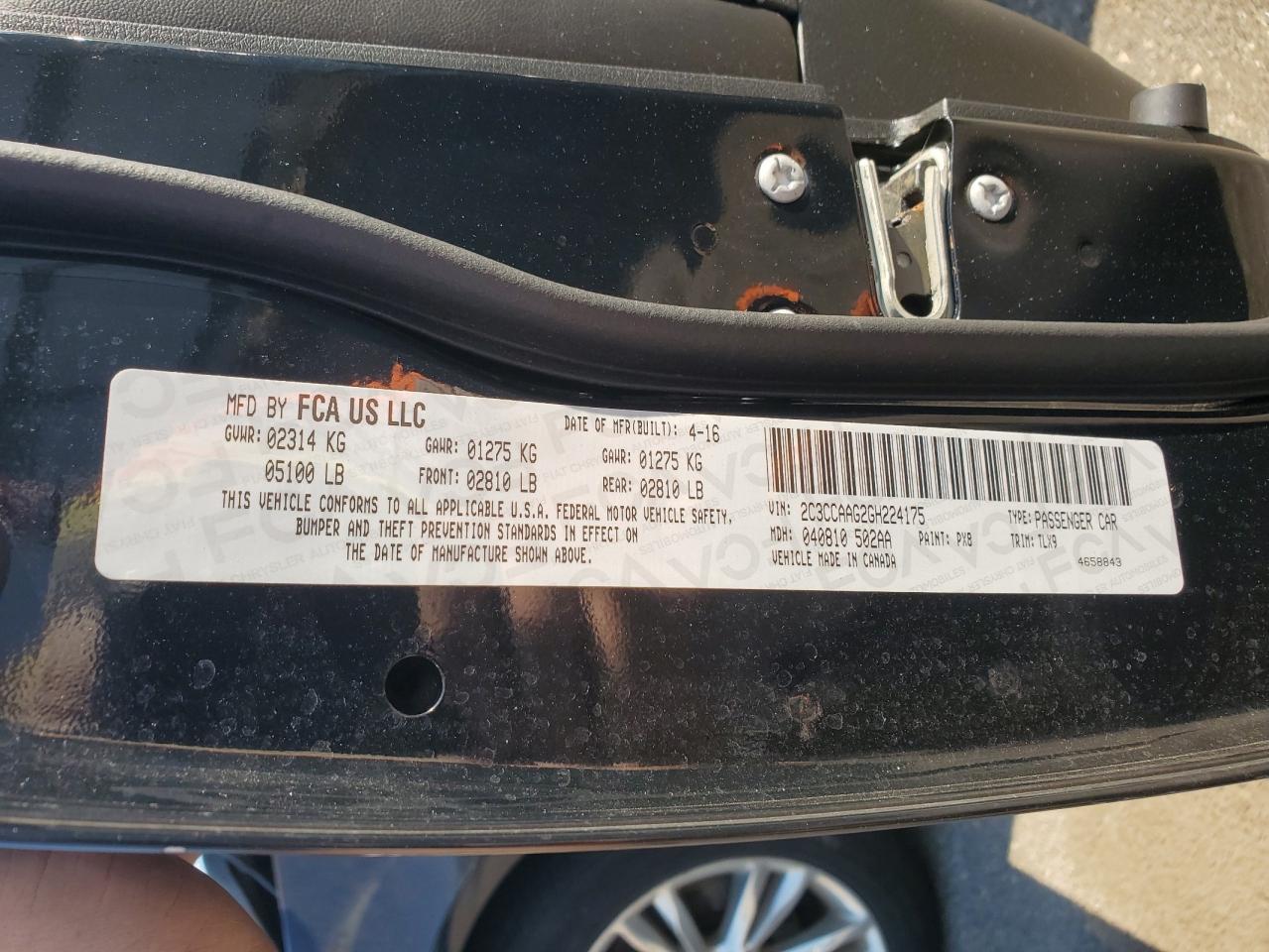 2016 Chrysler 300 Limited VIN: 2C3CCAAG2GH224175 Lot: 68228565