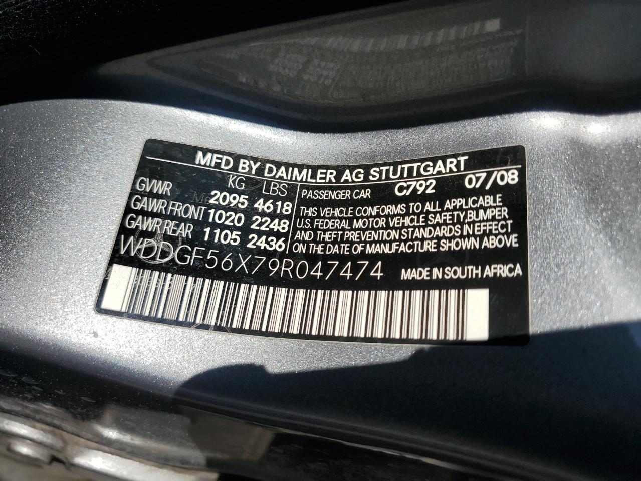 2009 Mercedes-Benz C 350 VIN: WDDGF56X79R047474 Lot: 71832915