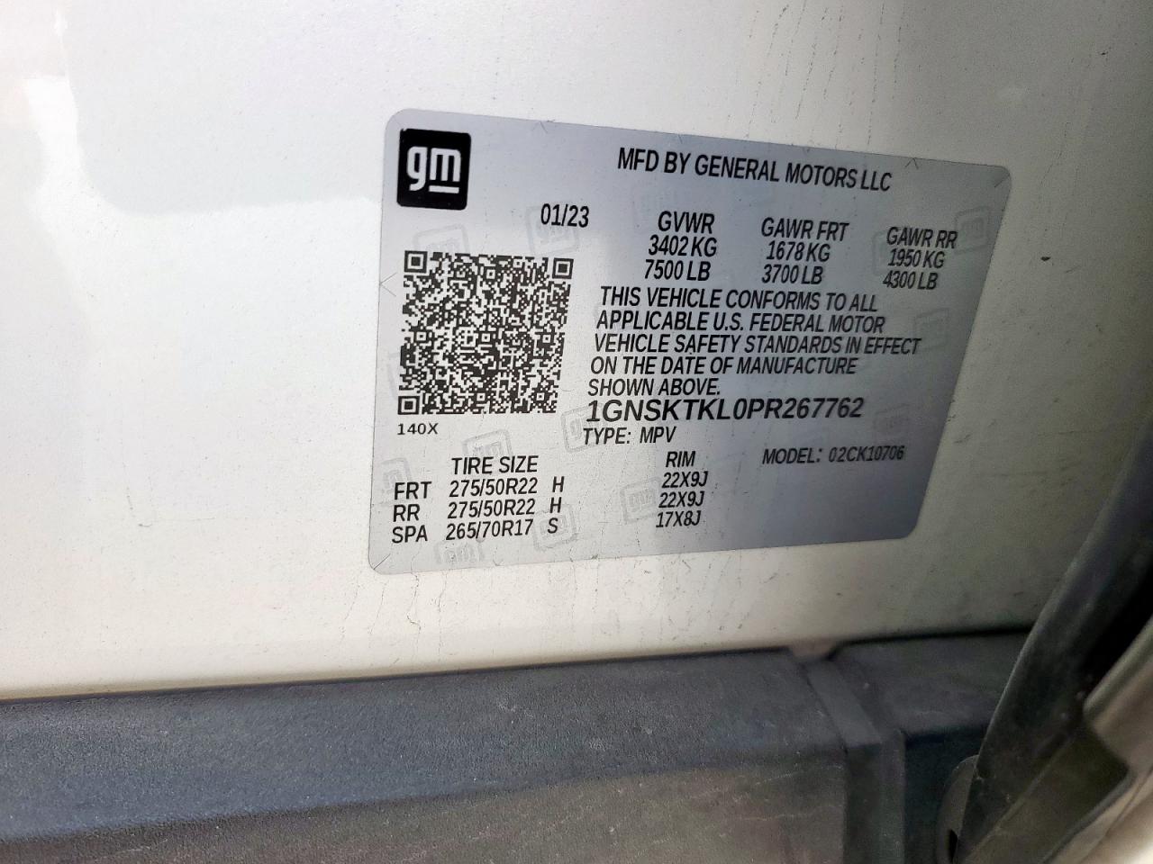 2023 Chevrolet Tahoe K1500 High Country VIN: 1GNSKTKL0PR267762 Lot: 84540195