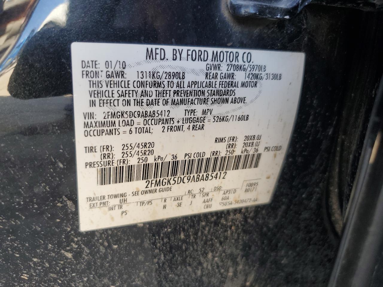 2010 Ford Flex Limited VIN: 2FMGK5DC9ABA85412 Lot: 84054615