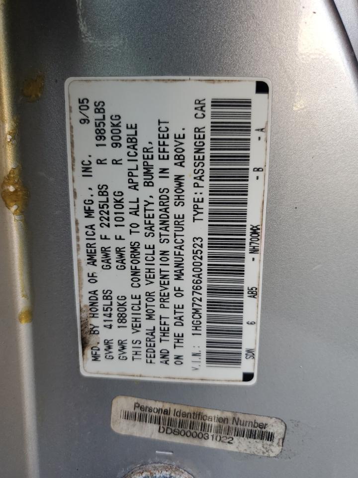 2006 Honda Accord Ex VIN: 1HGCM72766A002523 Lot: 81181095