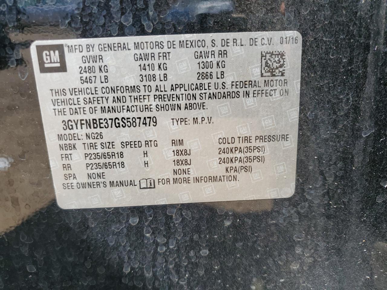 2016 Cadillac Srx Luxury Collection VIN: 3GYFNBE37GS587479 Lot: 81555515