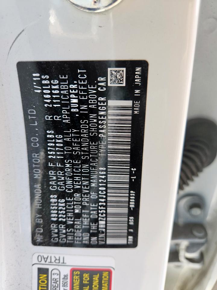 2018 Honda Clarity Touring VIN: JHMZC5F34JC012468 Lot: 80092665